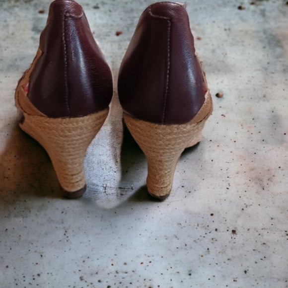 Audley  Leather Floral  Espadrille Open Toe Wedge Sandals  Size 8.5 - Picture 5 of 14